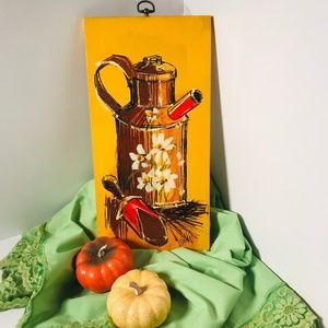 Vintage Retro MCM Hand Painted Wood Floral Garden